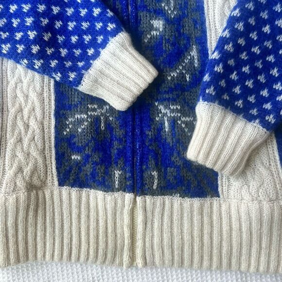 I.B. Diffusion Vintage Unique Wool Mohair Blend Blue Cream Cardigan Sweater SZ M - Picture 10 of 14